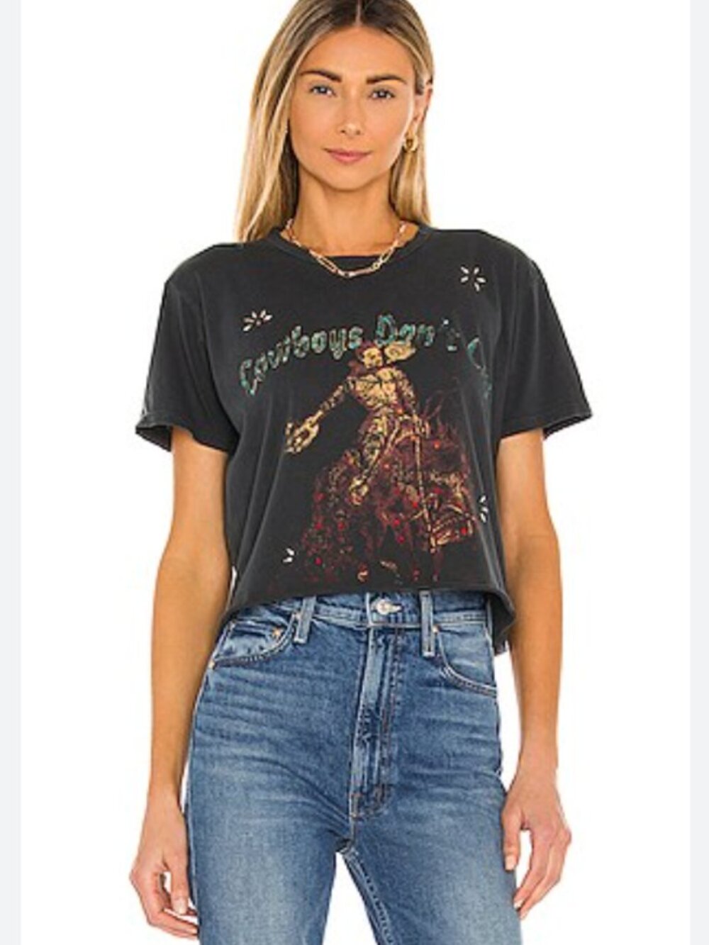 MOTHER The Rowdy Cutoff Short Sleeve Tee -Cowboys Don't Cry- S- Charcoal Gray
